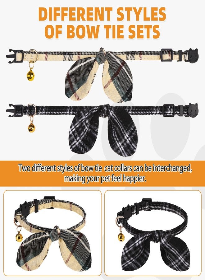 KOOLTAIL Cat Collar Breakaway with Bowtie and Bells, 2 Pack Cute Kitten Collars for Boys & Girls, Classic Plaid Design with Safety Buckle Adjustable for Small Large Cats Puppy,Black & Beige - Image 5